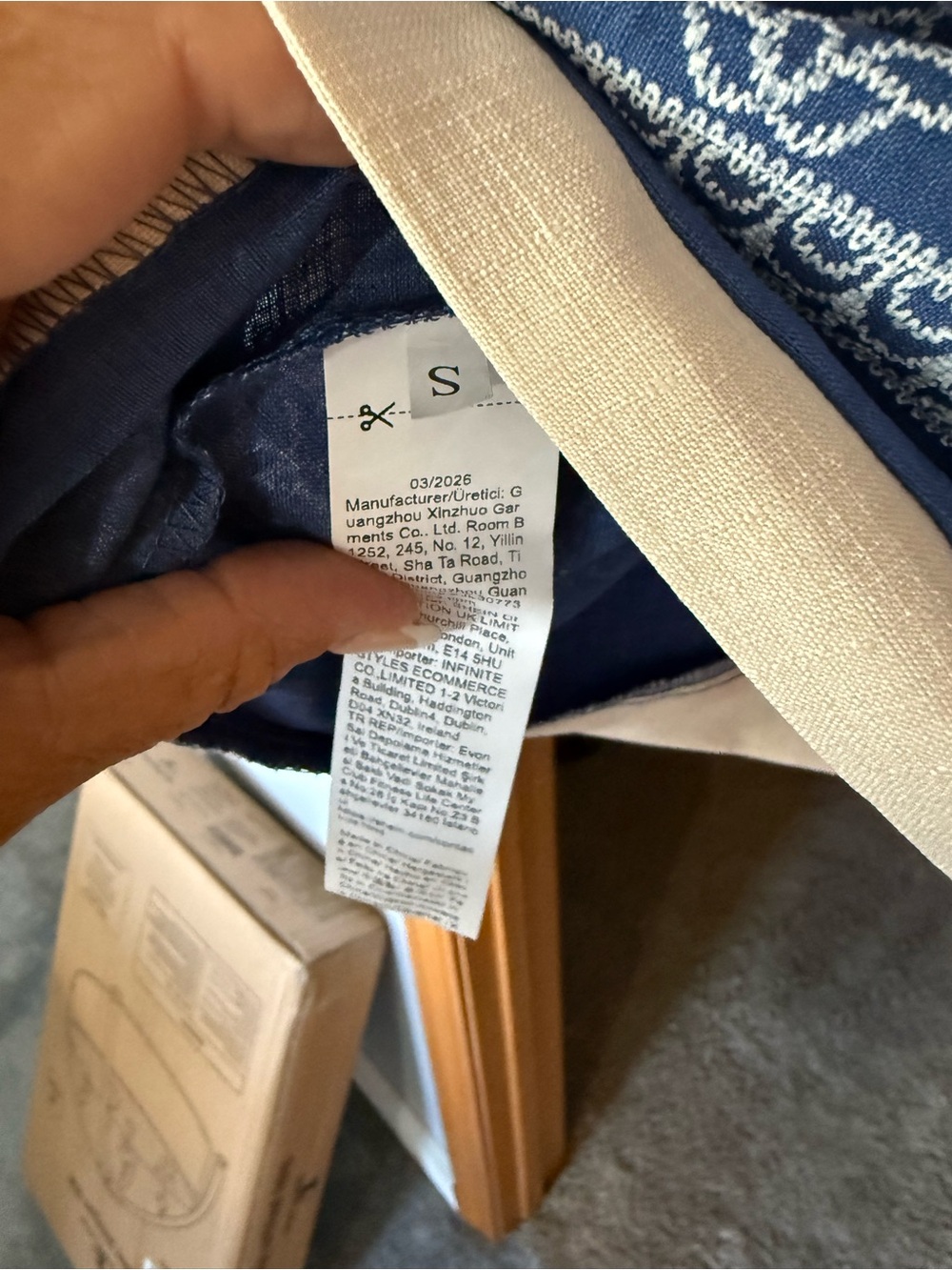 Blue Embroidered Sleeveless Shift Dress with Ivory Trim - Picture 3 of 3